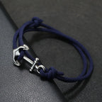 Bracelet en corde ancre bleu marine