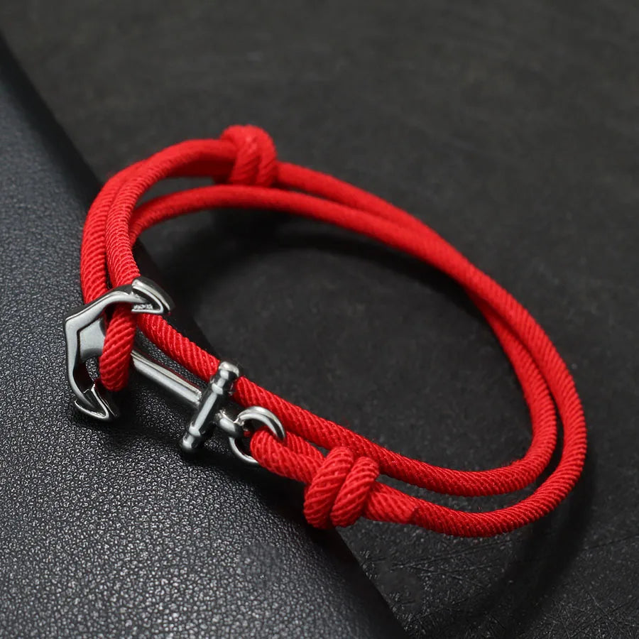 Bracelet en corde ancre rouge