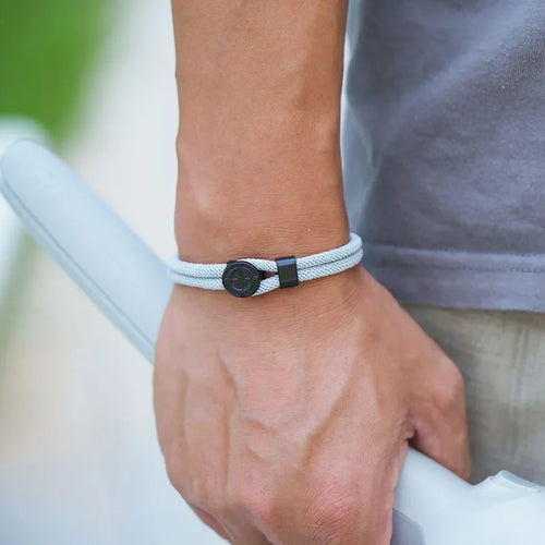 Cord Bracelet with Black Compass Gray Wind Rose