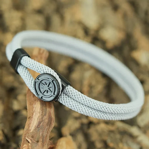 Cord Bracelet with Black Compass Gray Wind Rose