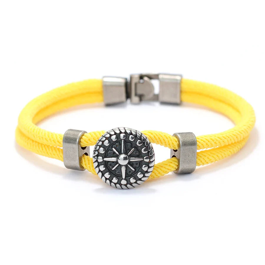 Pulsera de Cuerda con Brújula Rosa de los Vientos amarillo