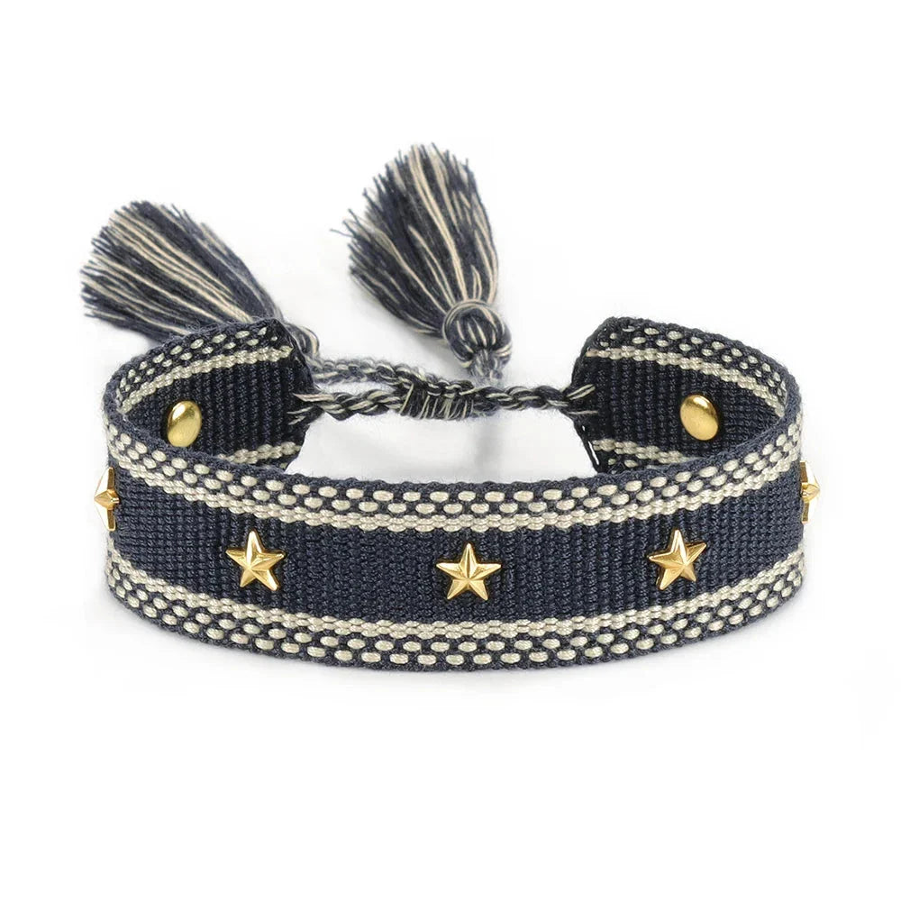 Bracelet en Corde avec Etoiles Homme ou Femme noir