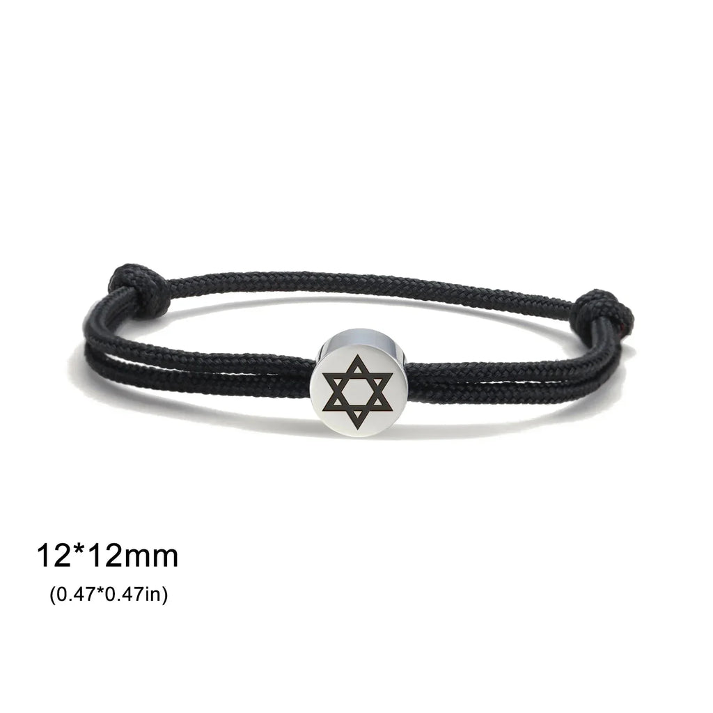 Bracelet en corde avec le symbole juif étoile de David noir et argent
