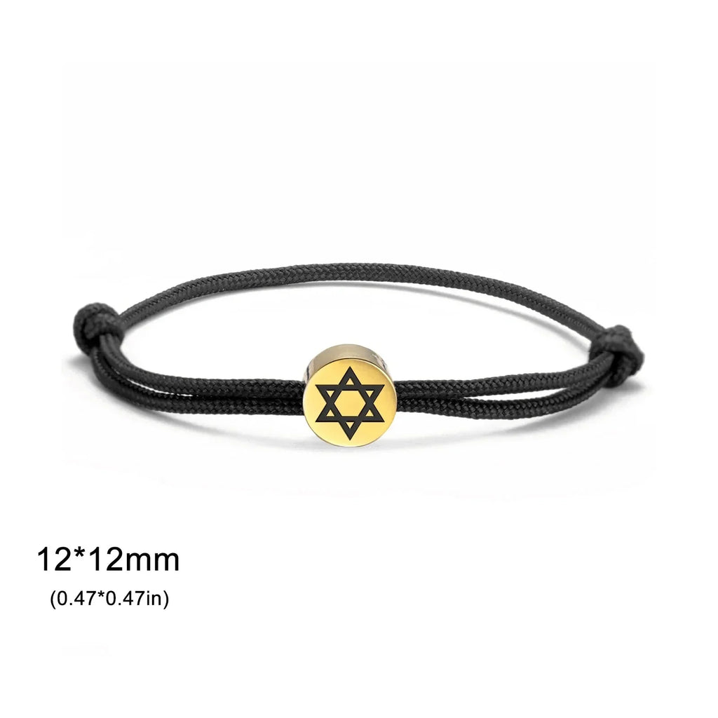 Bracelet en corde avec le symbole juif étoile de David noir et or