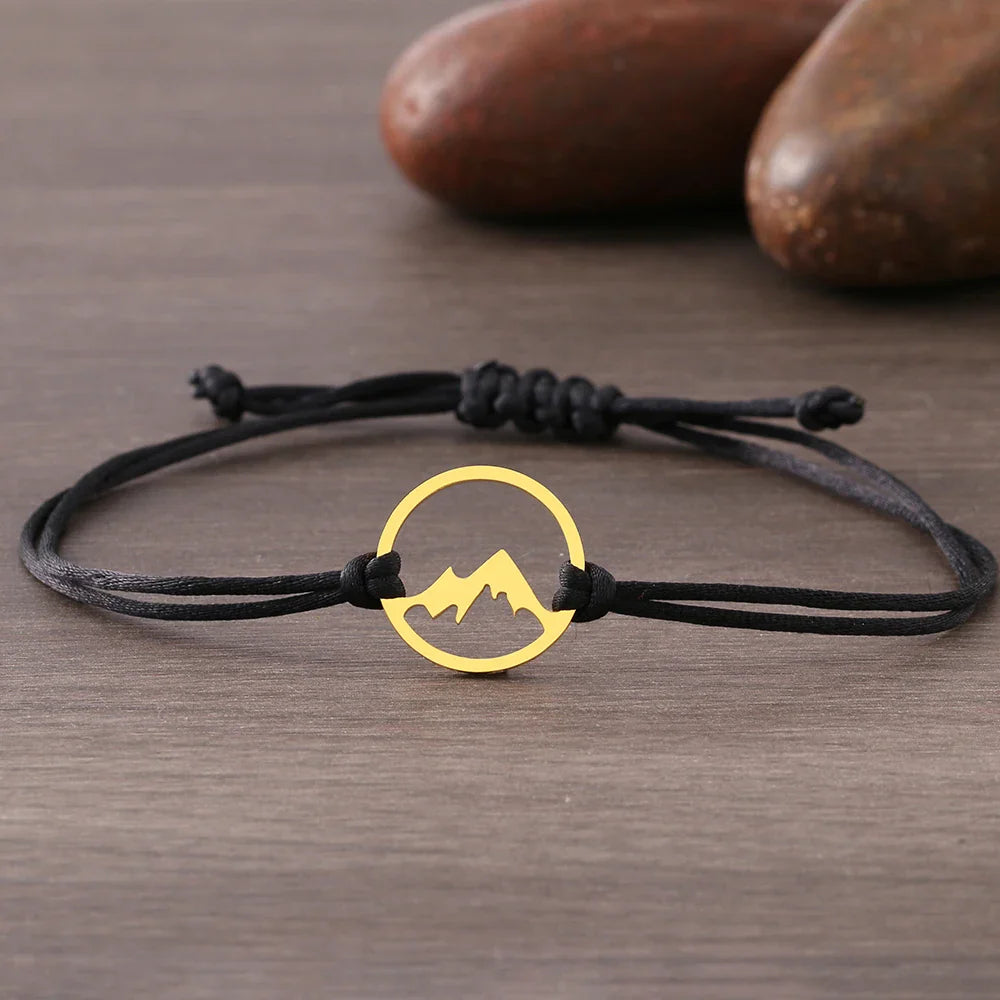 Cord Bracelet with Round Mountain Pendant 