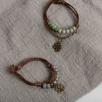 Bracelet en Corde avec Trèfle à 4 Feuilles et Perles vert