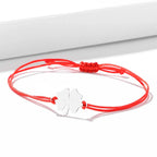 Cord Bracelet with Red and Silver Four-Leaf Clover Lucky Charm