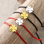 Cord Bracelet with Red and Gold Four-Leaf Clover Lucky Charm