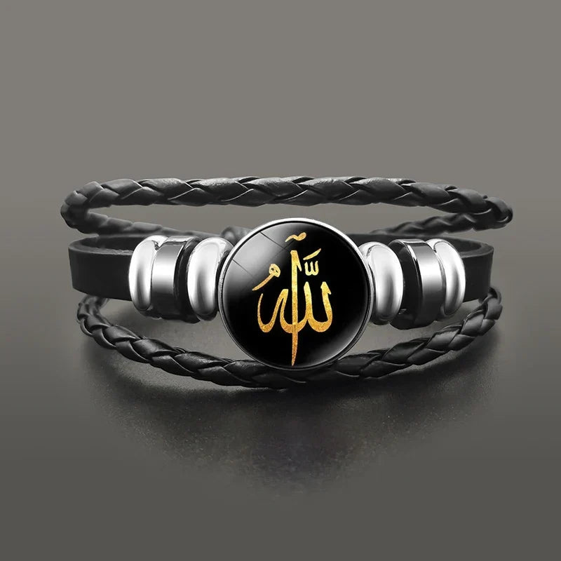 Muslim symbol Allah leather bracelet