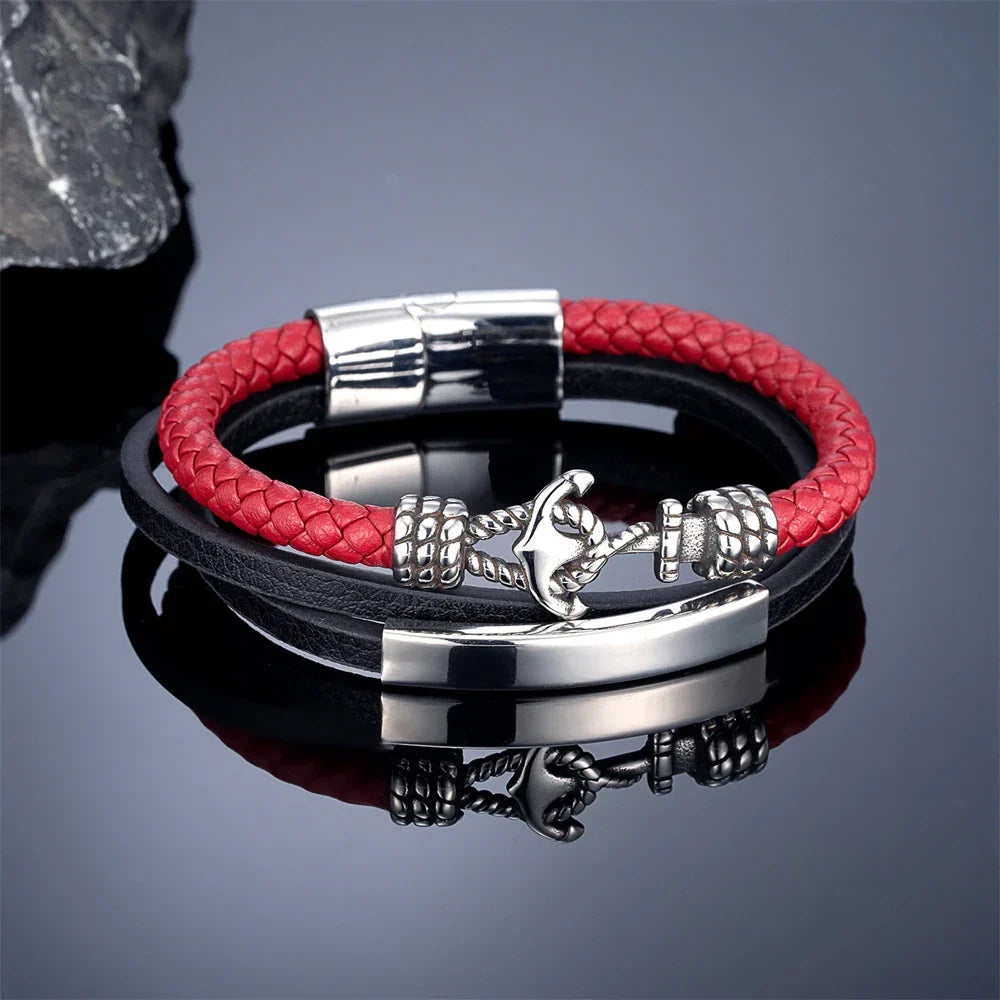 Bracelet triple ancre rouge