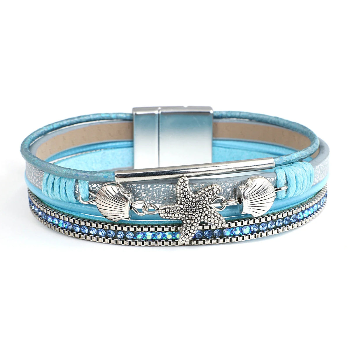 Pulsera de cuero con concha y estrella de mar 