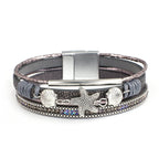 Bracelet en cuir coquillage et étoile de mer gris