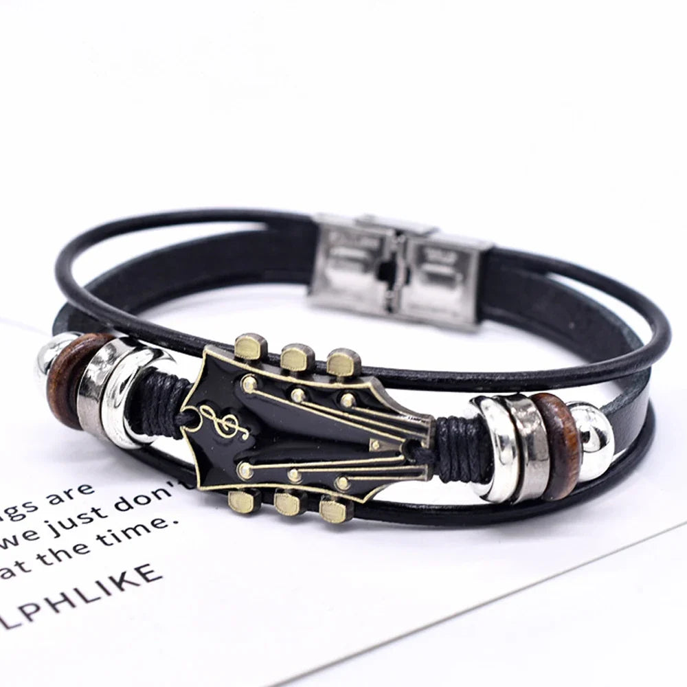 Bracelet en cuir guitare de rock'n'roll