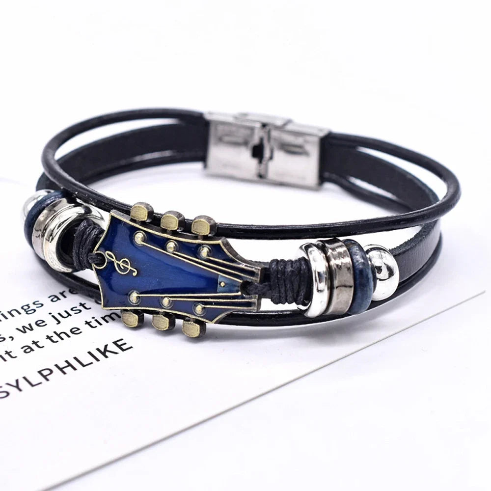 Pulsera de cuero guitarra de rock'n'roll 