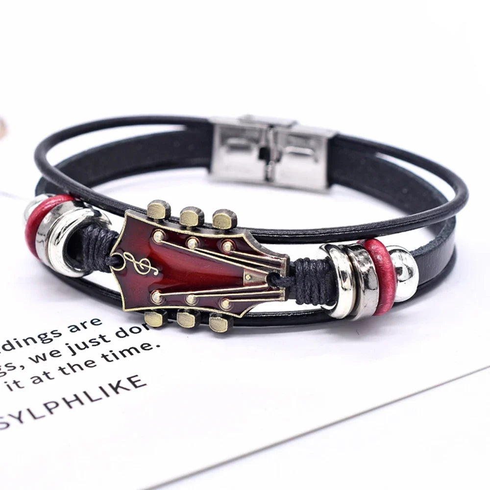 Pulsera de cuero guitarra de rock'n'roll 