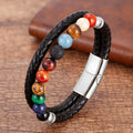 7 Chakra Stone Leather Bracelet Men Women silver style b