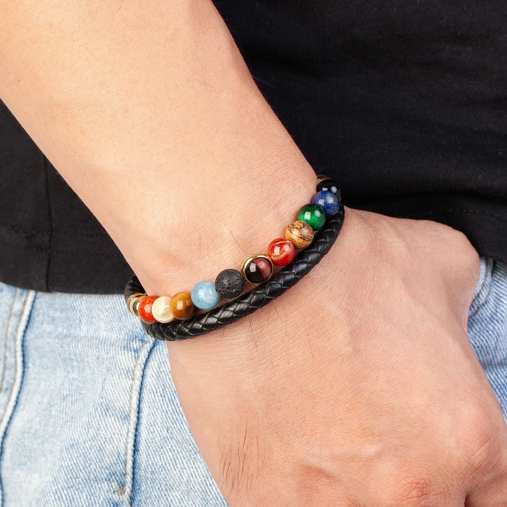 7 Chakra Stone Leather Bracelet Men Women