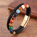 7 Chakra Stone Leather Bracelet Men Women gold style b
