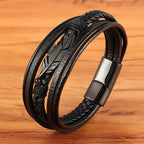 Men's Black Feather Leather Bracelet