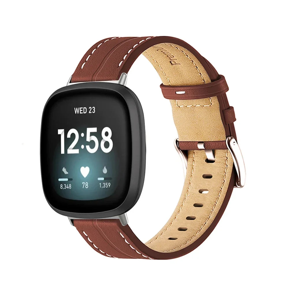 Leather watch band for Fitbit Versa 3, Versa 4, Sense 1 and Sense 2