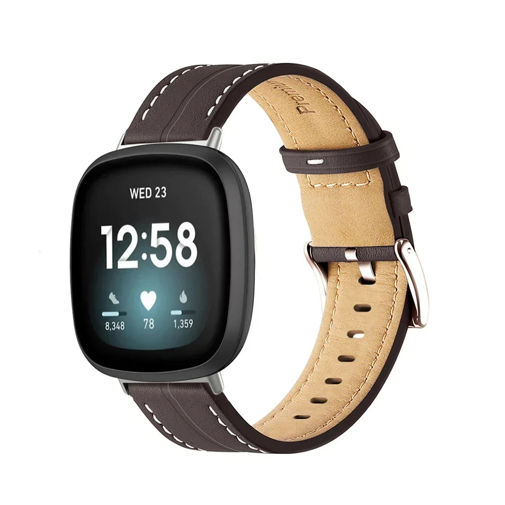 Leather watch band for Fitbit Versa 3, Versa 4, Sense 1 and Sense 2