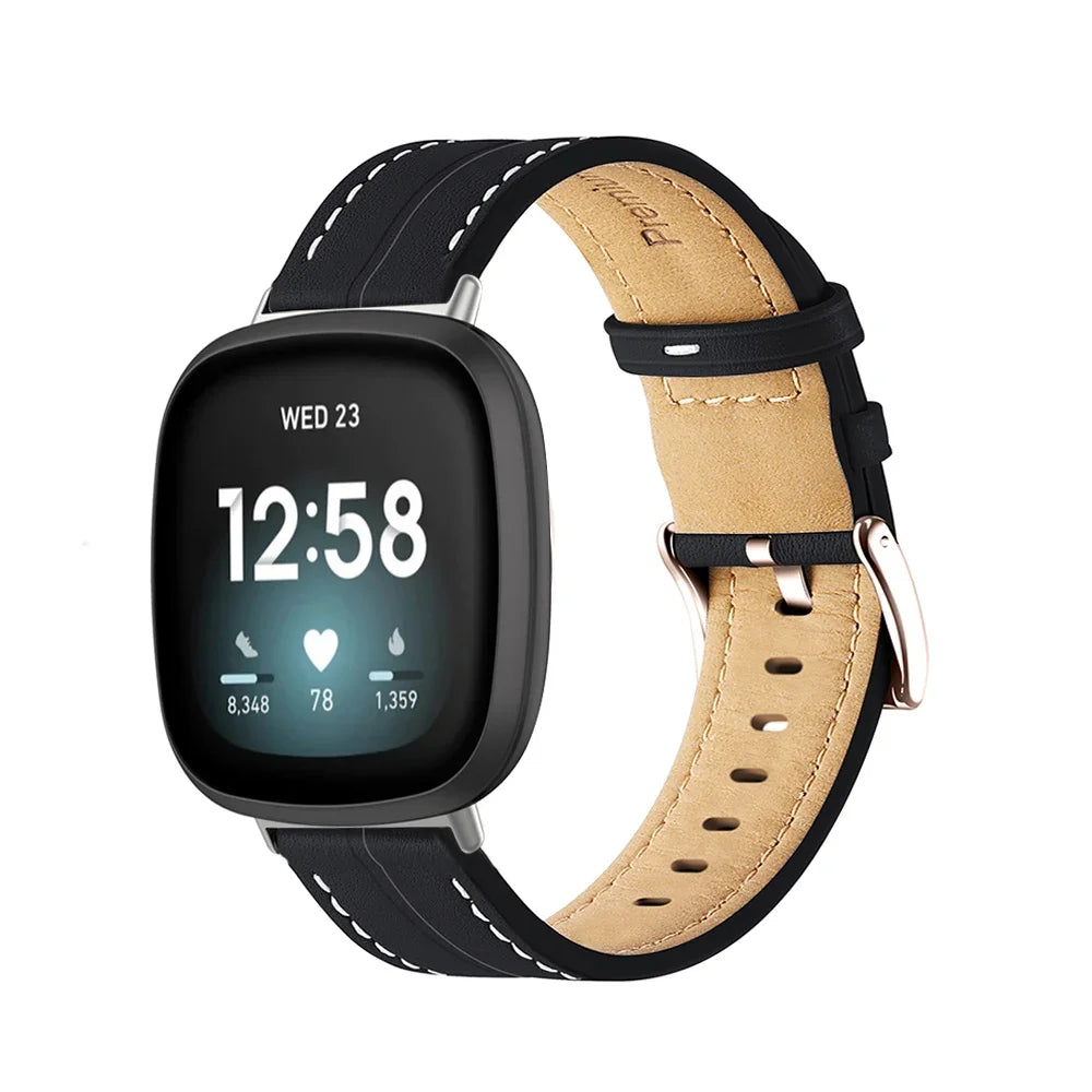 Leather watch band for Fitbit Versa 3, Versa 4, Sense 1 and Sense 2