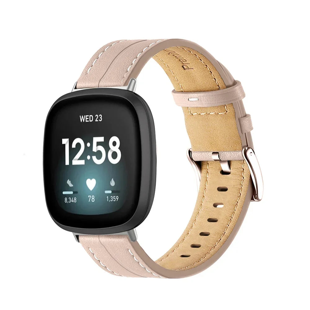 Leather watch band for Fitbit Versa 3, Versa 4, Sense 1 and Sense 2
