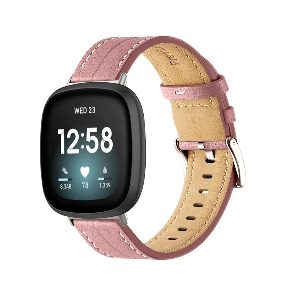 Leather watch band for Fitbit Versa 3, Versa 4, Sense 1 and Sense 2