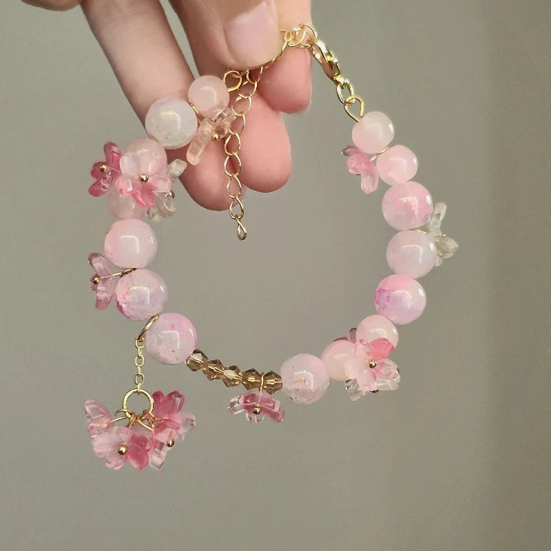 Bracelet en Perles avec Fleurs rose