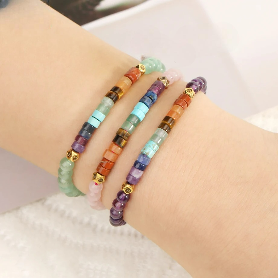 Pulsera de Piedras Naturales 7 Chakras Cuarzo rosa