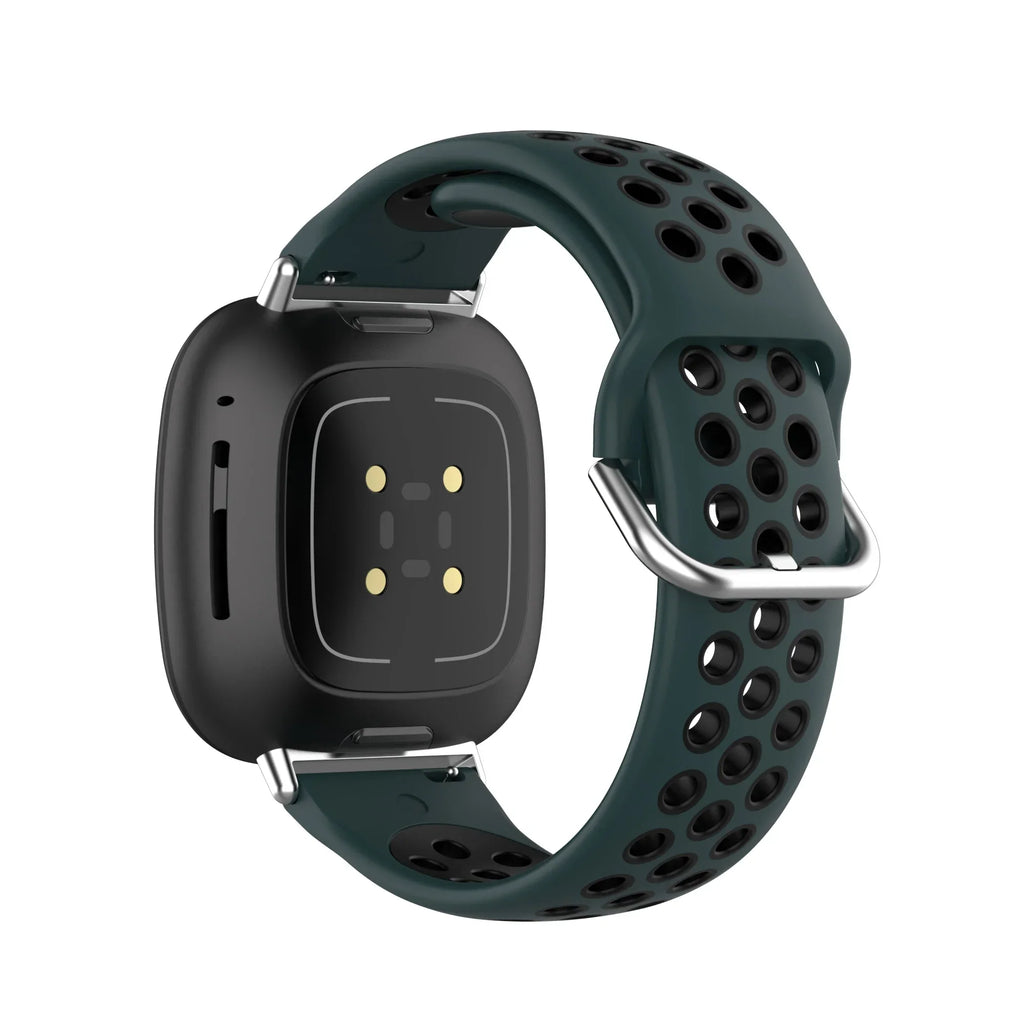 Bracelet en silicone pour montre Fitbit Versa 3, Versa 4, Sense 1 et Sense 2 vert et noir