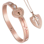 Pulsera y Collar Llave Corazón para Pareja en oro rosa