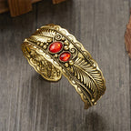 Vintage Ethnic Bracelet with Gold Stones and Feathers