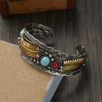 Vintage Ethnic Bracelet with Gold and Silver Stones and Feathers