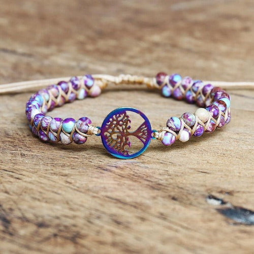 Women's Natural Stone Purple Tree of Life Bracelet