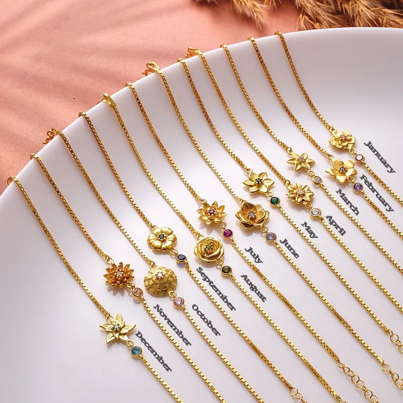 Pulsera Flor con Piedra de Nacimiento de Circonio