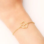 Heart Cat ID Bracelet Gold