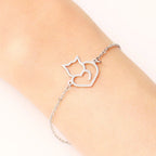 Heart Cat ID Bracelet Silver
