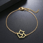 Heart Cat ID Bracelet Gold