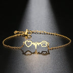 Gold Heart Paw ID Bracelet