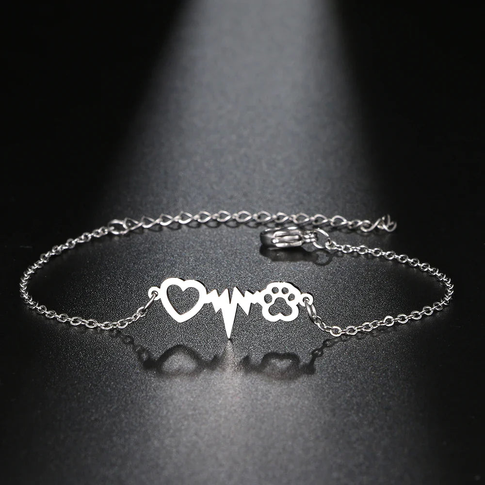 Silver Heart Paw ID Bracelet