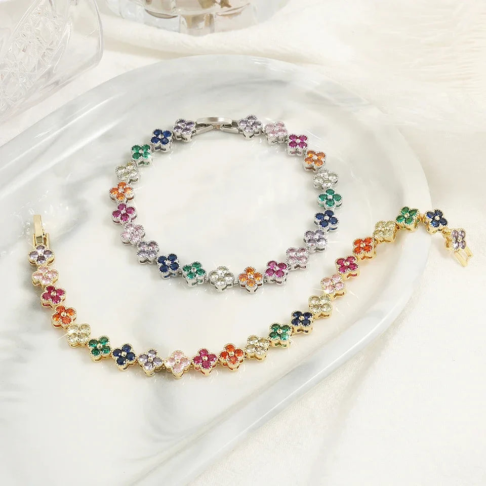 Colored Daisy Flower ID Bracelet Silver