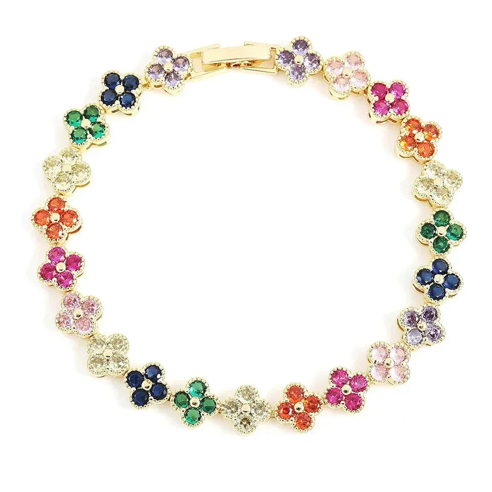 Colored Daisy Flower ID Bracelet Gold