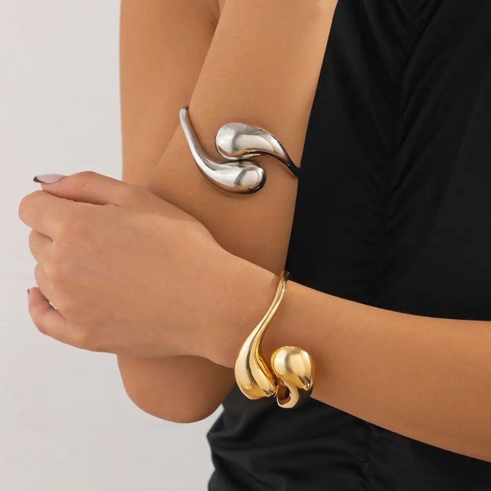 Asymmetric Large Water Drop ID Bracelet in Silver