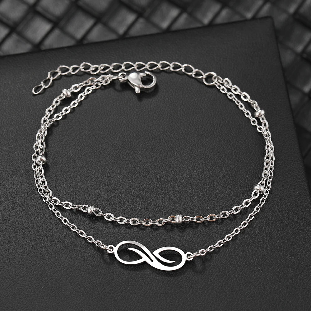Double Infinity ID Bracelet for Women Silver