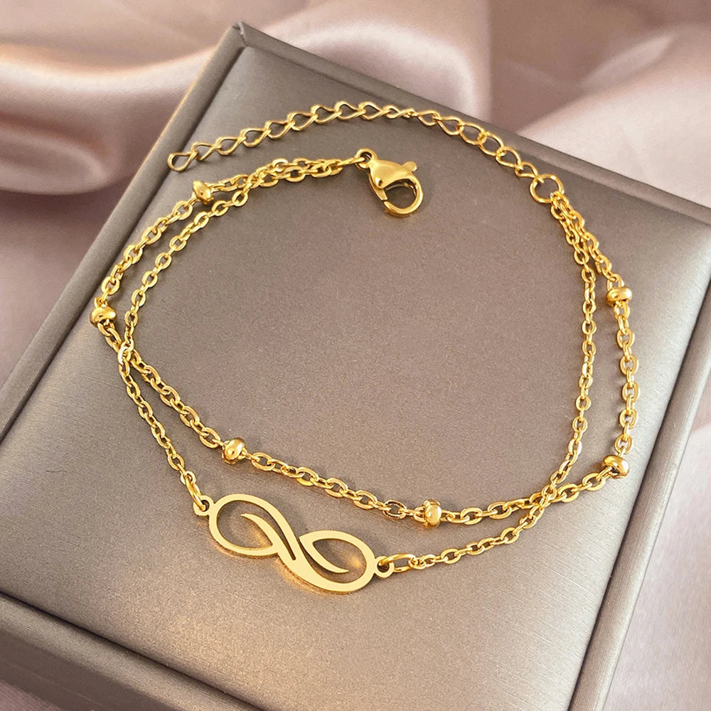 Double Infinity ID Bracelet for Women Gold