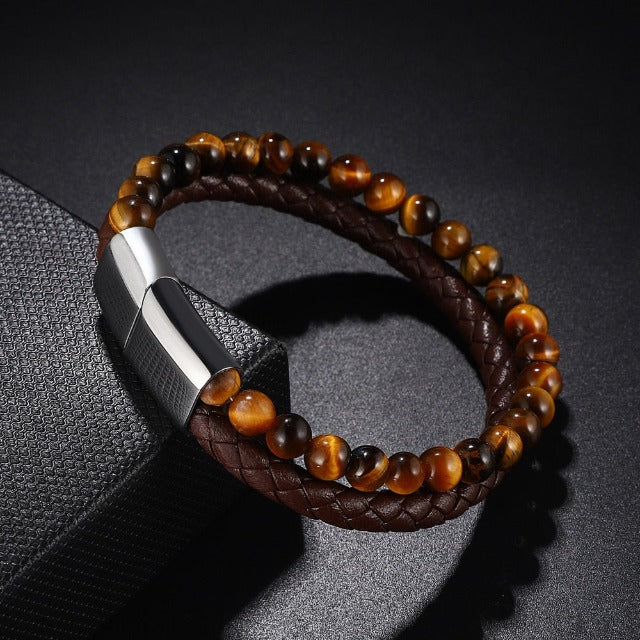Pulsera de Identificación con Piedra Ojo de Tigre negra