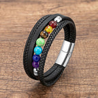 Men's Leather Bracelet 7 Chakras Silver