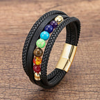 Men's Leather Bracelet 7 Chakras Gold