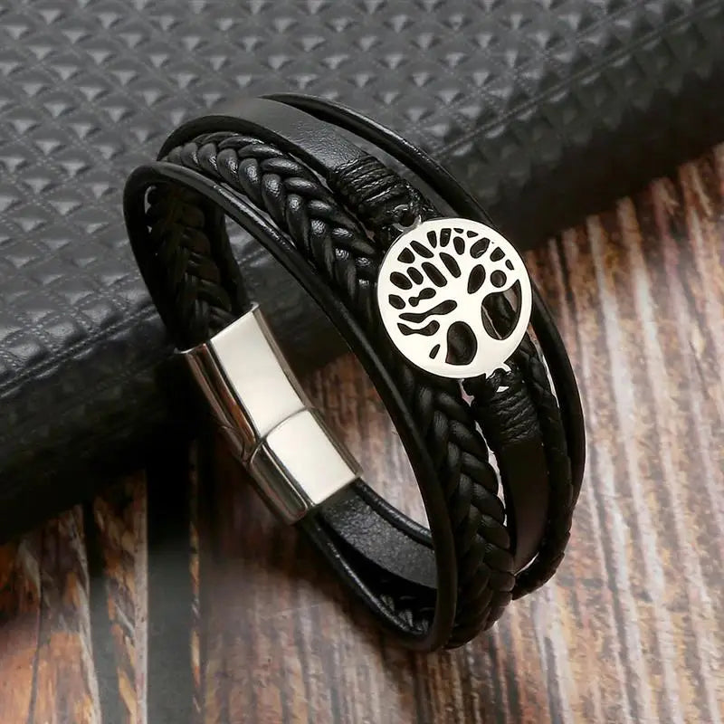 Men's Leather Bracelet Tree of Life style 1